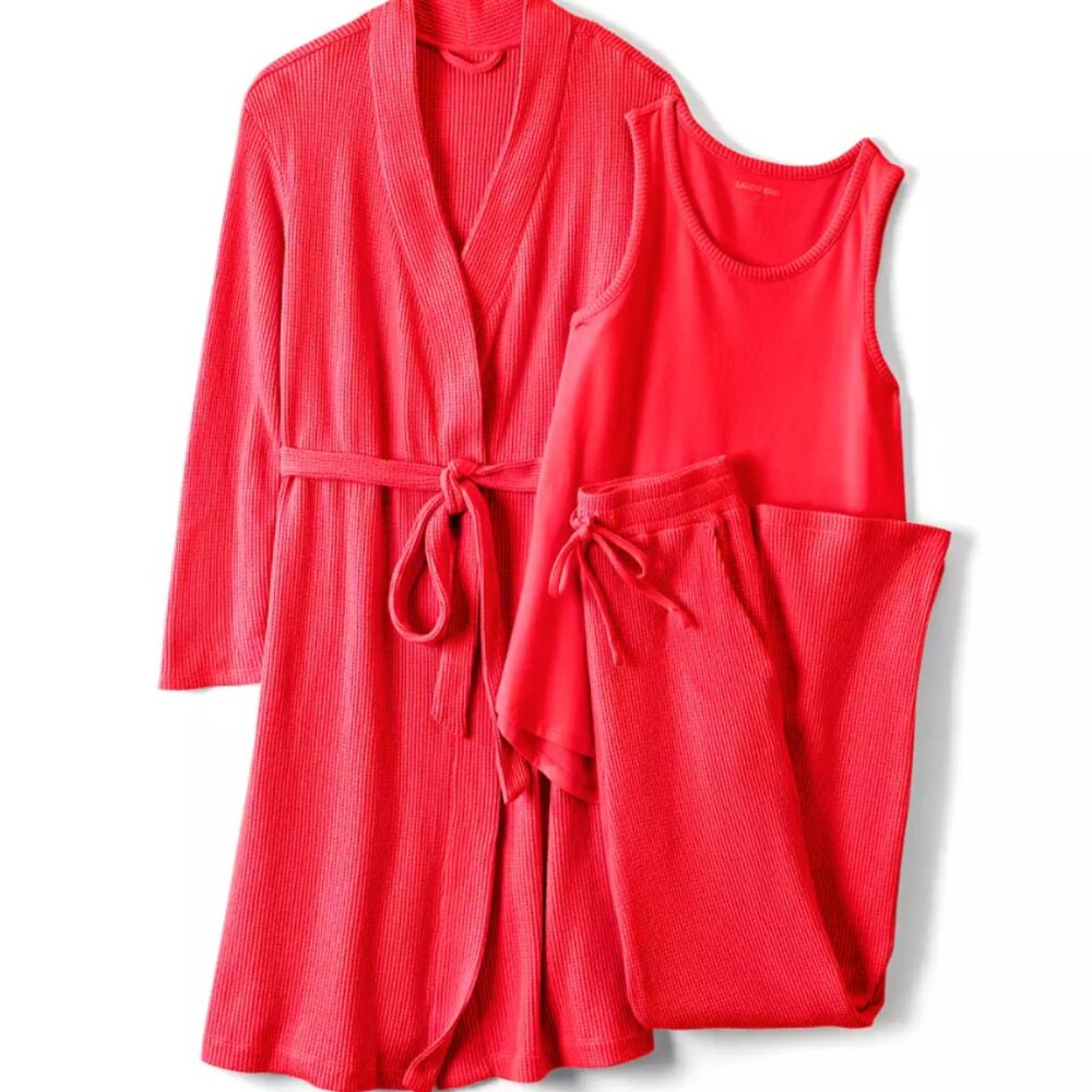 Lands' End Brushed Cozy Waffle Jersey 3 Piece Pajama Set - EUC XL Tall